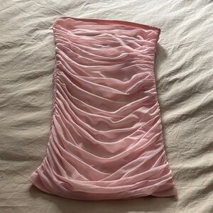 Katie J NYC  Pamela Mesh Baby Pink Strapless Dress